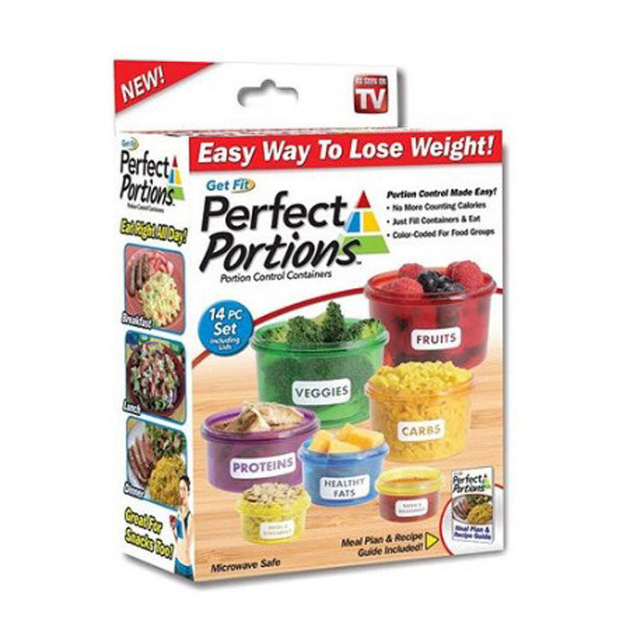 Perfect Portions 7-Piece Labelled Color Coded Dishwasher Microwave Safe Diet Portion Control Containers