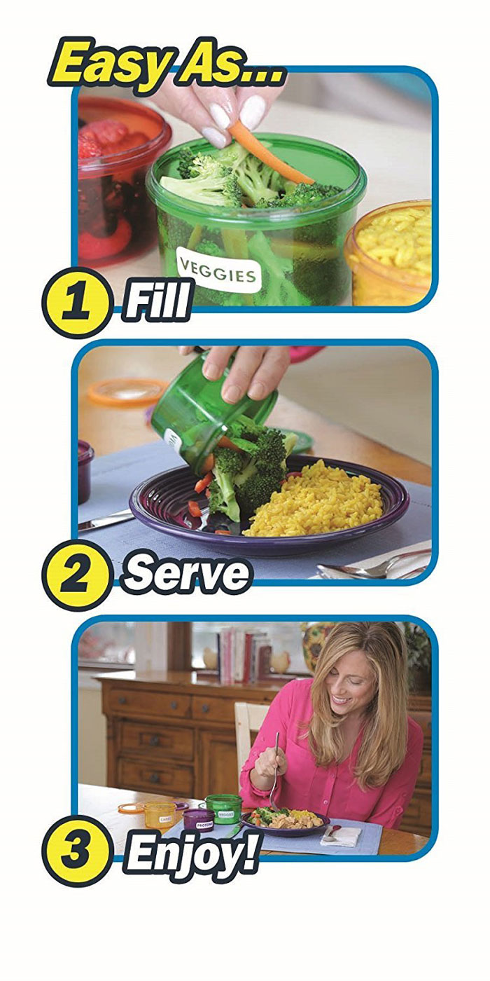 Perfect Portions 7-Piece Labelled Color Coded Dishwasher Microwave Safe Diet Portion Control Containers