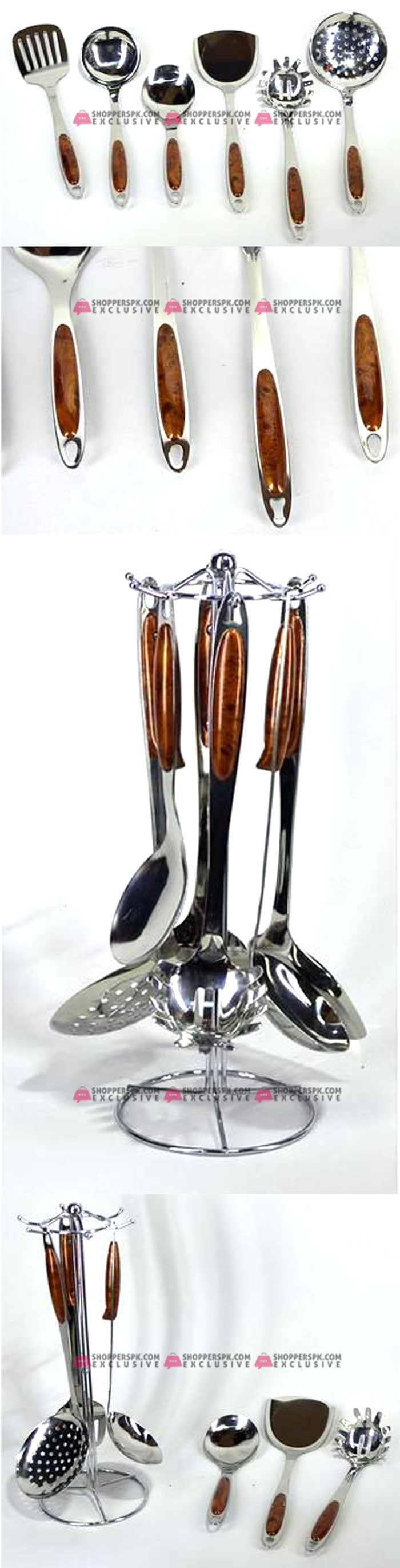 Stainless Steel Kitchen Tool Cooking Spoon With Stand Set Of 7