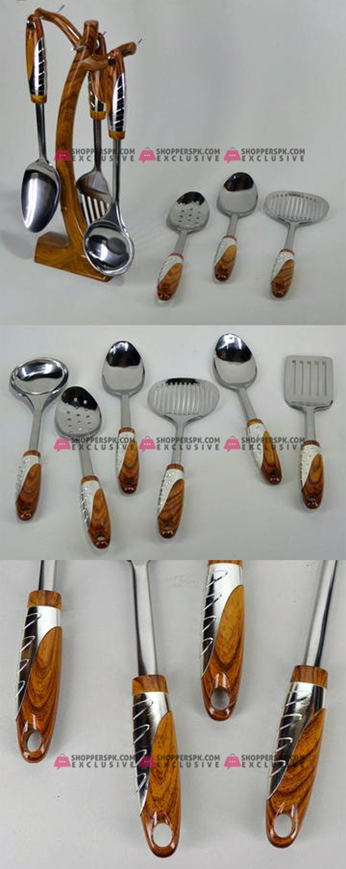 Stainless Steel Kitchen Tool Cooking Spoon With Stand Set Of 7