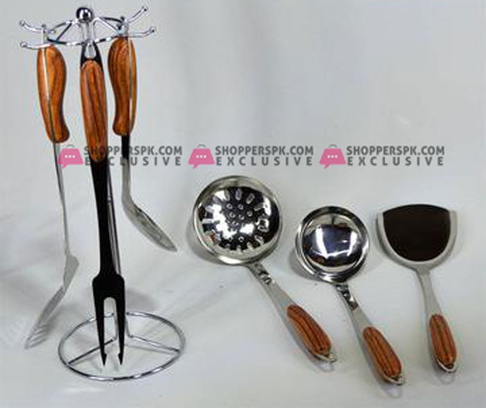 Stainless Steel Kitchen Tool Cooking Spoon With Stand Set Of 7