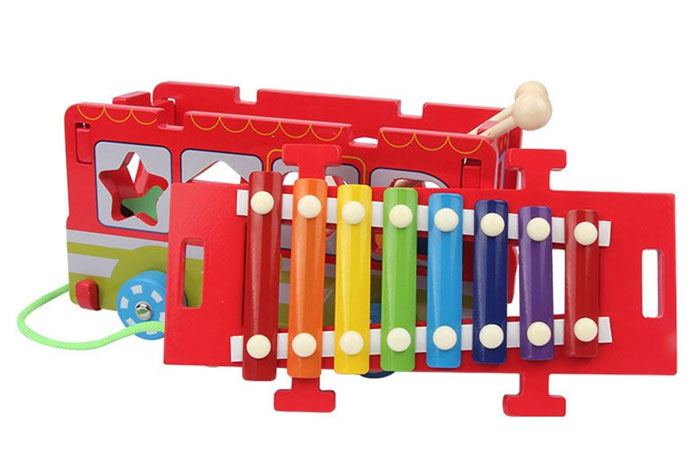 Wooden Digital Shape Bus Xylophone Car