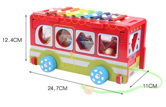 Wooden Digital Shape Bus Xylophone Car