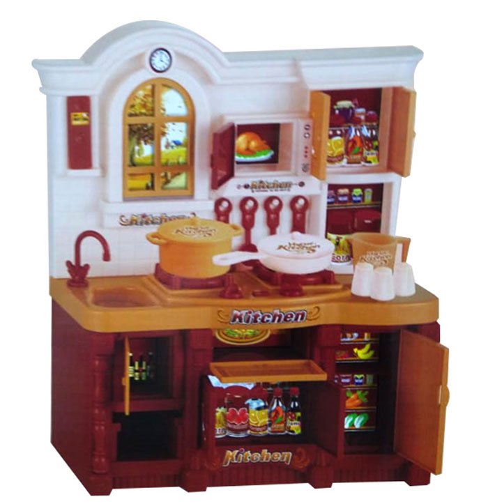 Classic Brown Country Kitchen Set With Light &Amp; Sound