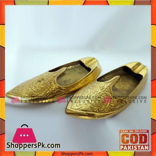 Ekam Art Rajasthani Handmade Brass Shoes Shape Ash Tray Antique Home Car Decor Smoking Table Accessories