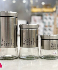 Glass and Stainless Steel Canister Set Airtight Canister Jars Set 3-Piece Set