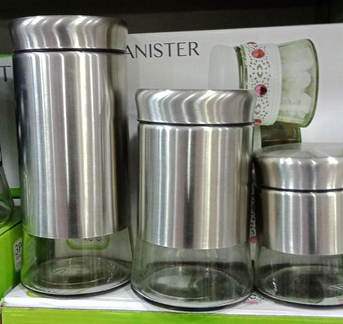 Glass And Stainless Steel Canister Set Airtight Canister Jars Set 3-Piece Set