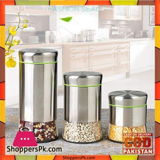 Glass and Stainless Steel Canister Set Airtight Canister Jars Set 3-Piece Set
