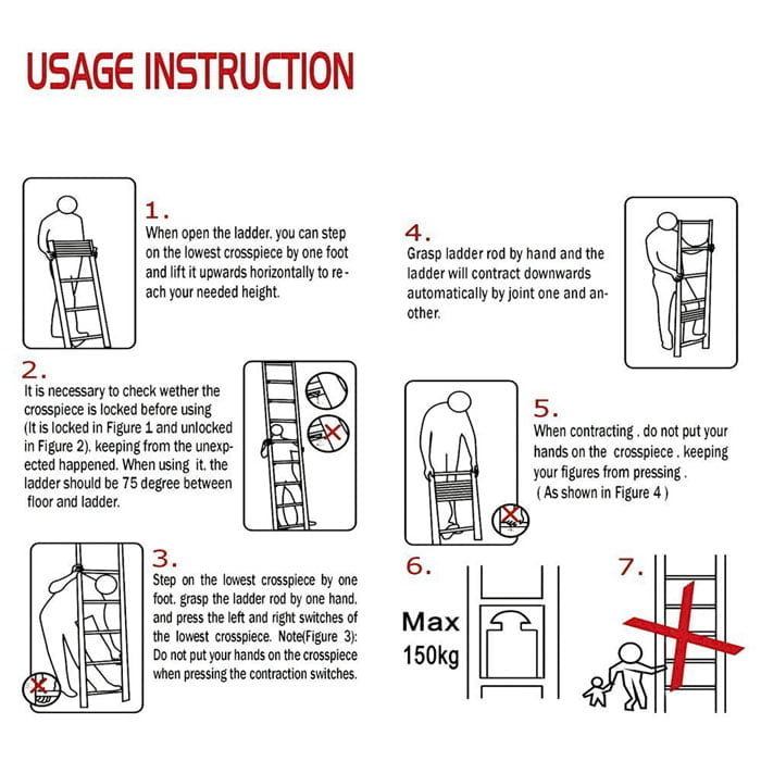 High Quality Aluminium Telescopic Ladder 2.6 Meter 8.5 Feet