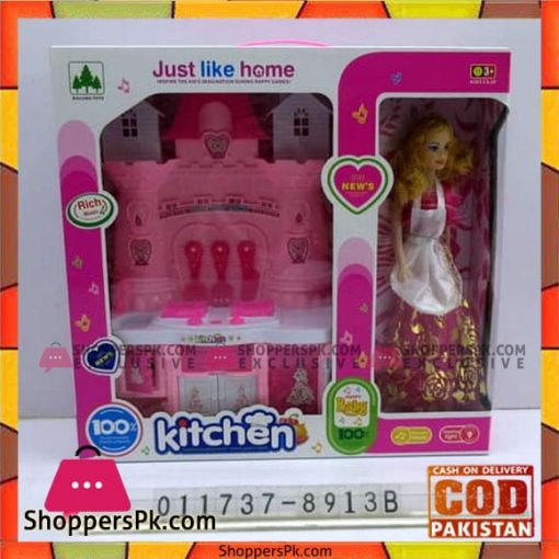 Kids Play Kitchen Set Doll with Light Music