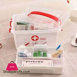 Plastic Portable Double Layer Medical Storage Box First Aid Kit Medicine Box (White)