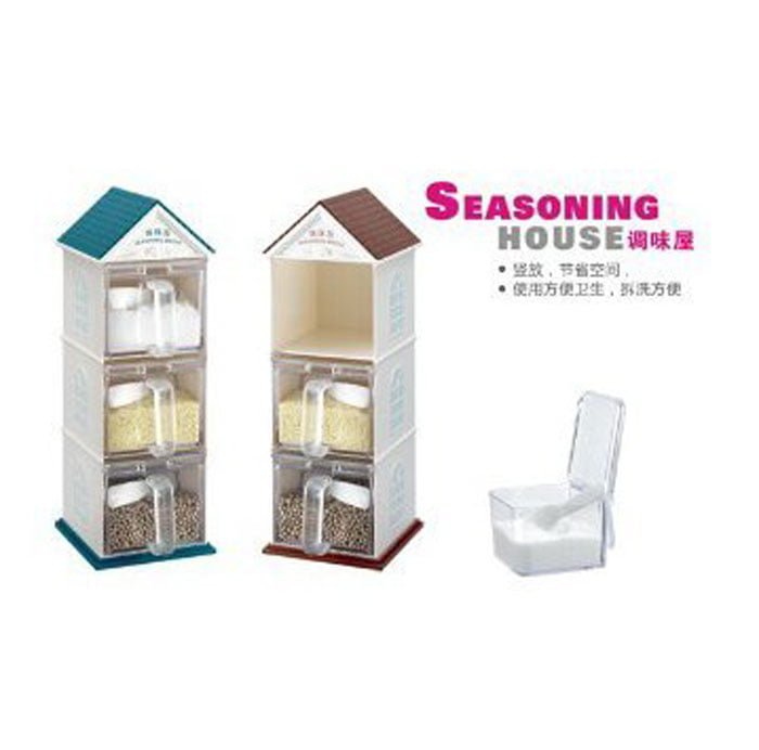 Spice Box Jar Plastic Seasoning House 3 Layers Sugar Sauce Pot Container With Spoon Kitchen Supplies