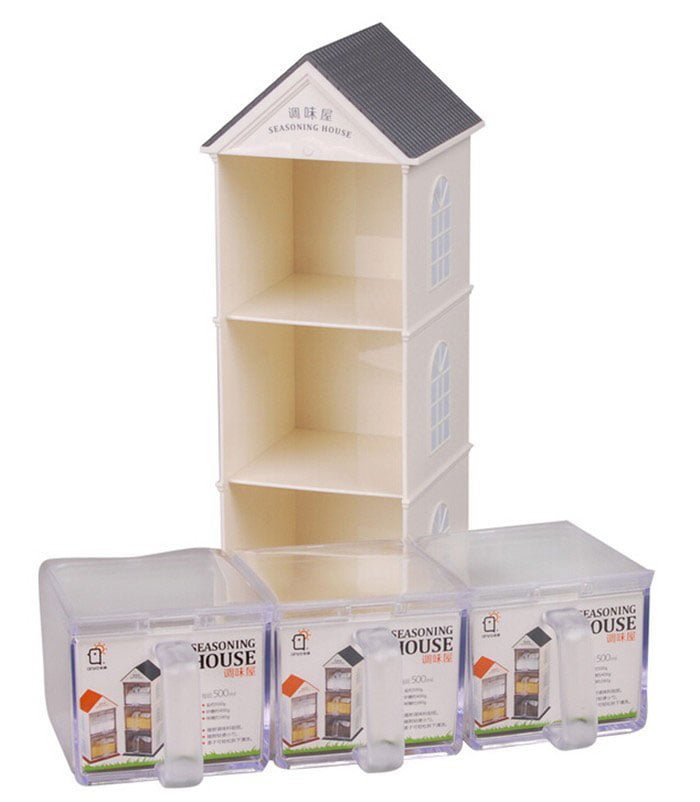 Spice Box Jar Plastic Seasoning House 3 Layers Sugar Sauce Pot Container With Spoon Kitchen Supplies