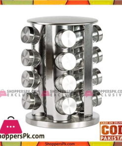 Stainless Steel Rotating Spice Rack with 16 Spice Jars - Round