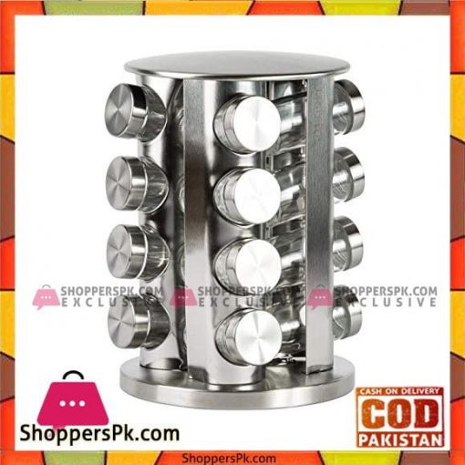 Stainless Steel Rotating Spice Rack with 16 Spice Jars - Round