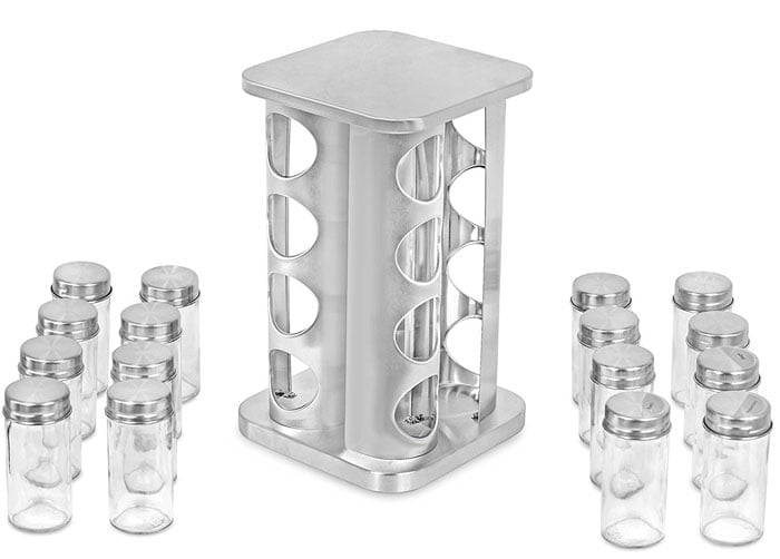 Stainless Steel Rotating Spice Rack With 16 Spice Jars - Square