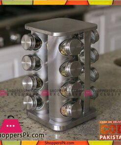 Stainless Steel Rotating Spice Rack with 16 Spice Jars - Square