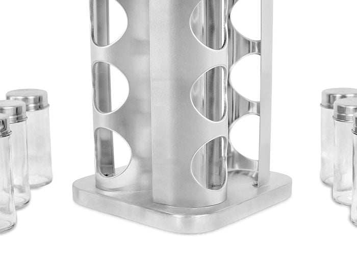 Stainless Steel Rotating Spice Rack with 16 Spice Jars - Square