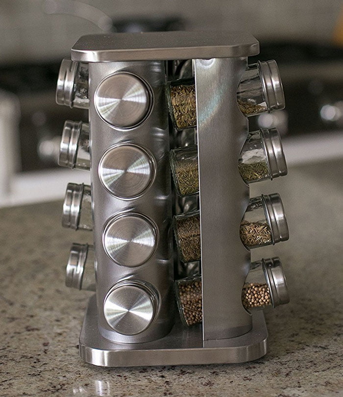 Stainless Steel Rotating Spice Rack With 16 Spice Jars - Square