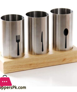 Cutlery Holder with Tray and Bamboo Wood Base for Spoons Knives Forks and Cutlery