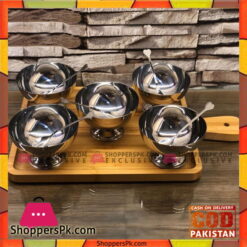 High Quality Stainless Steel Ice Cream Bowl and Spoon 5 Pcs Set Without Wooden Tray