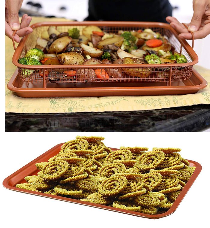 Non-Stick Copper Crisper Tray Cook Crispy Food Without Oil Or Butter