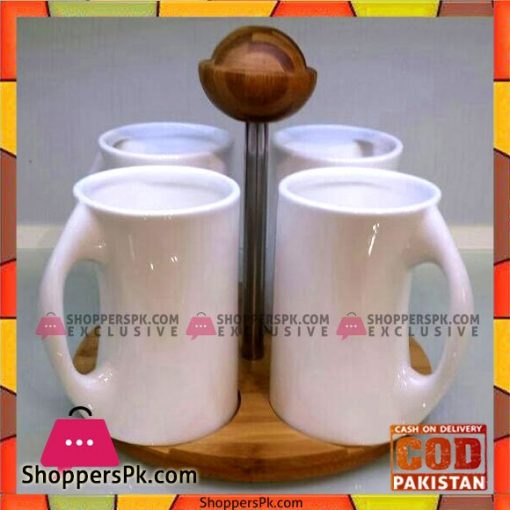 Imperial Mug With Wooden Stand - Set of 4 - Ceramic