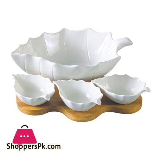 Imperial Salad Bowl With Wooden Stand - Set of 4 - Ceramic