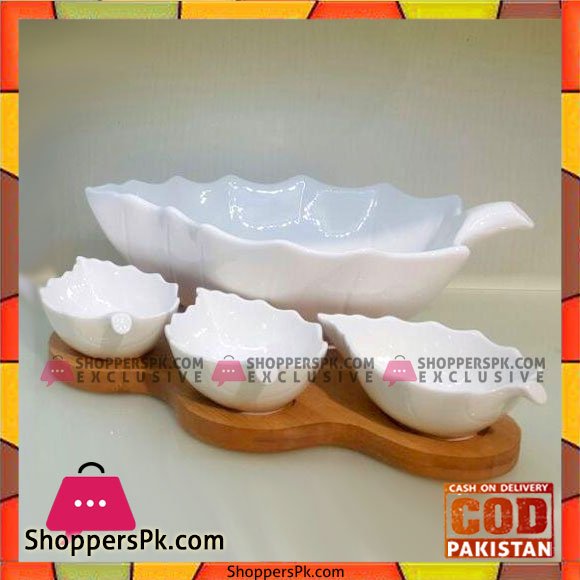 Imperial Salad Bowl With Wooden Stand - Set Of 4 - Ceramic