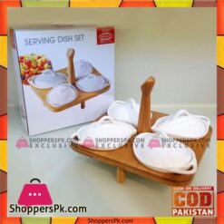 Imperial Serving Dish With Wooden Stand - Set of 4 - Ceramic