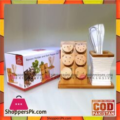 Imperial Spoon Holder and Salt Pepper Set - Ceramic With Wooden Stand