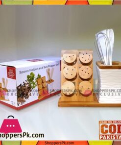 Imperial Spoon Holder and Salt Pepper Set - Ceramic With Wooden Stand