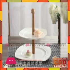 2 Tier Cake Plate Gold Line White