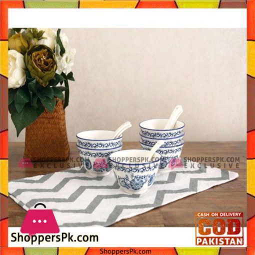 Golden Ribbon Ceramic Soup Set with Bamboo Stand