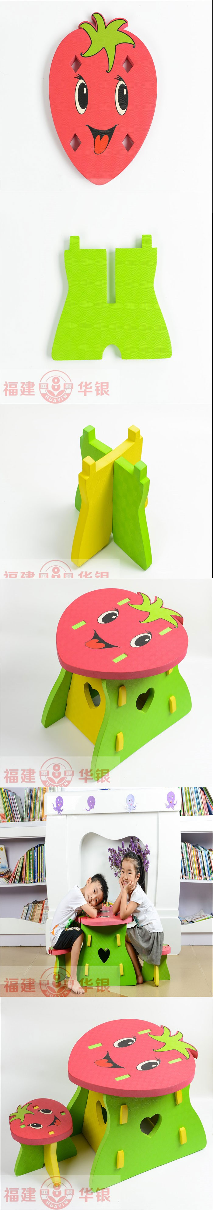 Children EVA Chair and Desk Kids Safe Table Infant Anticollision Cozy Chair Strawberry Pattern 0-4 Years - HK-Z008