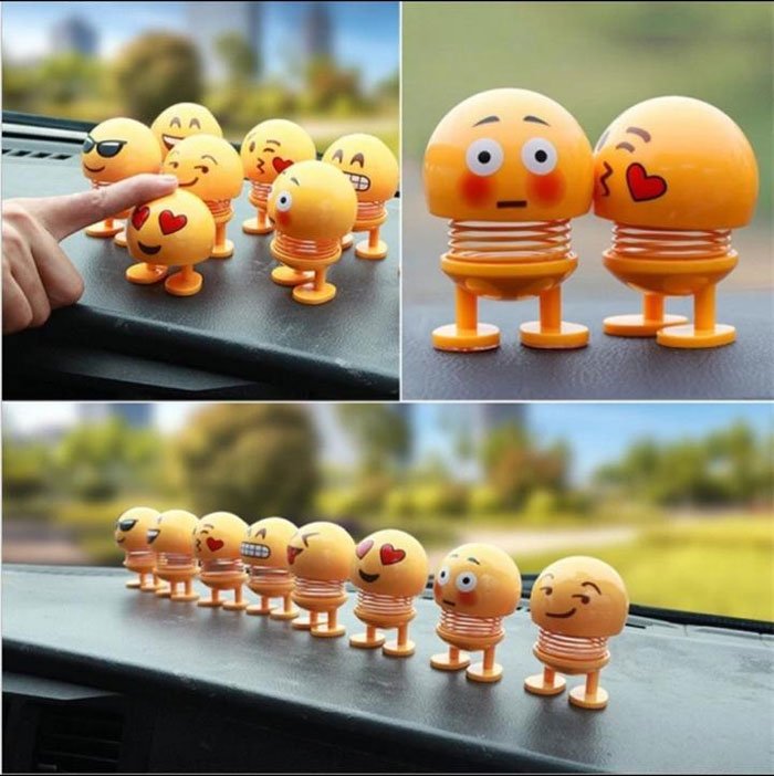 Emoji Shaking Head Doll Car Dashboard Ornaments Springs Dancing Toy - Pack of 6