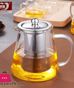 Green Apple Deli Glassware High Borosilicate Glass Teapot with Steel Infuser Resistant to High Temperature and Low Temperature Thickened Teapot - 550ML