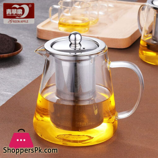 Green Apple Deli Glassware High Borosilicate Glass Teapot with Steel Infuser Resistant to High Temperature and Low Temperature Thickened Teapot - 550ML