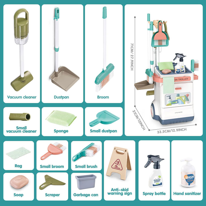 High Quality Electric Vacuum Cleaner Plastic Clean Tool Trolley Play Housekeeping Cleaning Cart Set