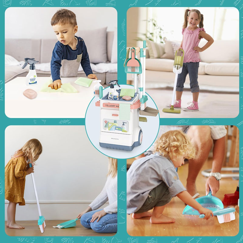 High Quality Electric Vacuum Cleaner Plastic Clean Tool Trolley Play Housekeeping Cleaning Cart Set
