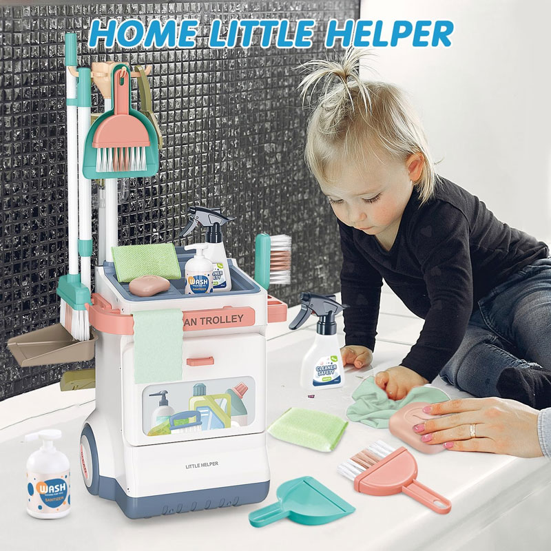 High Quality Electric Vacuum Cleaner Plastic Clean Tool Trolley Play Housekeeping Cleaning Cart Set