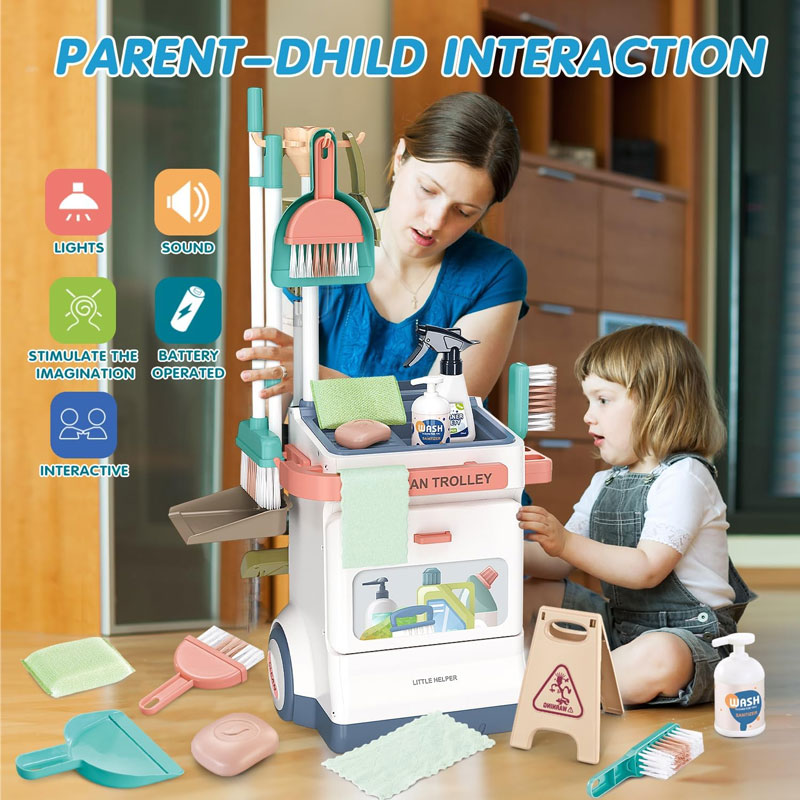 High Quality Electric Vacuum Cleaner Plastic Clean Tool Trolley Play Housekeeping Cleaning Cart Set