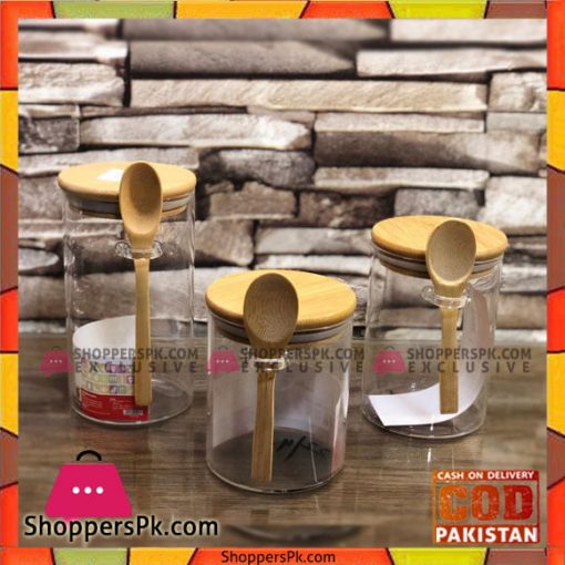 High Quality Glass Jars With Mini Wooden Spoon 3 Pcs Set