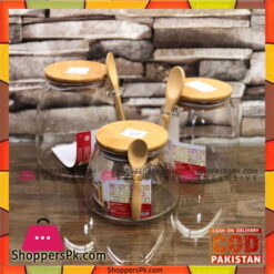 High Quality Glass Jars With Mini Wooden Spoon 3 Pcs Set