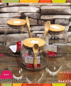 High Quality Glass Jars With Mini Wooden Spoon 3 Pcs Set