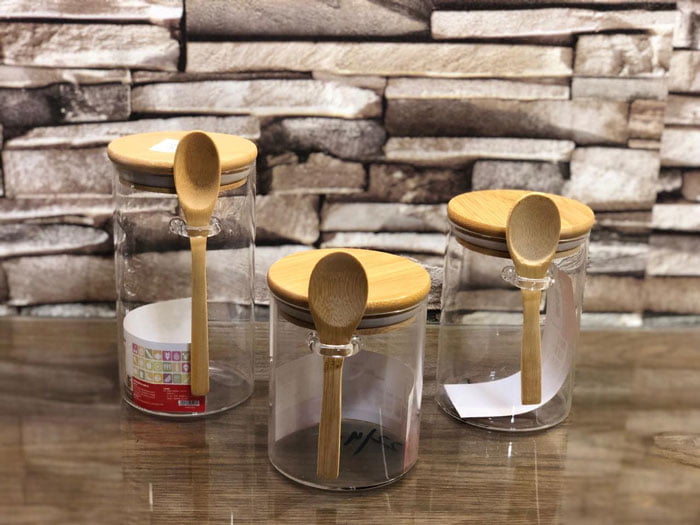 High Quality Glass Jars With Mini Wooden Spoon 3 Pcs Set