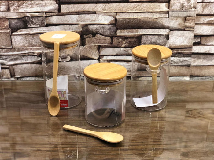 High Quality Glass Jars With Mini Wooden Spoon 3 Pcs Set