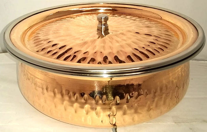 High Quality Pure Copper 1Kg Serving Dish With Burner And Lid Stand