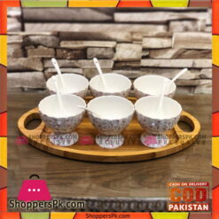 High Quality 6 Pcs Ice Cream Bowl Set with Wooden Tray