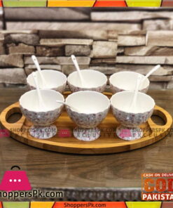 High Quality 6 Pcs Ice Cream Bowl Set with Wooden Tray